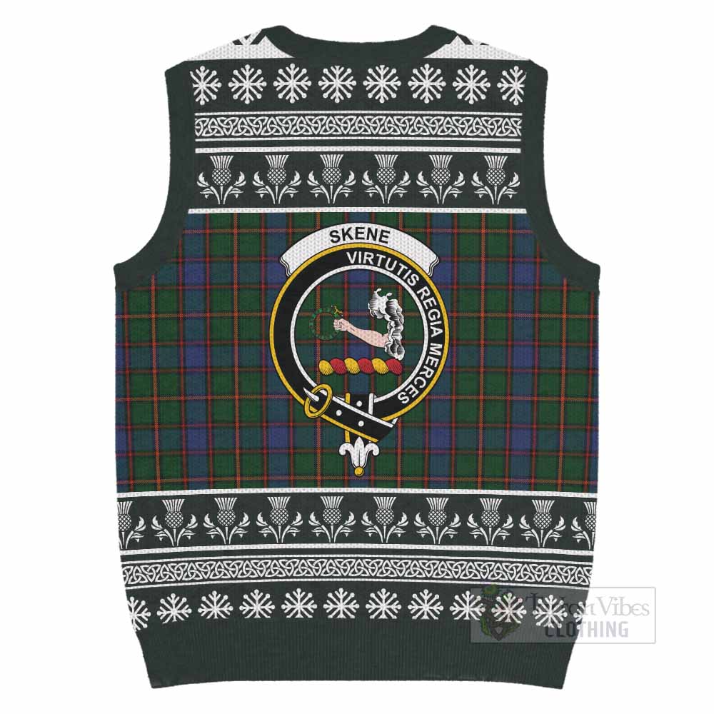 Skene Clan Tartan Christmas Knitted V-Neck Vest with Family Crest - Tartan Vibes Clothing