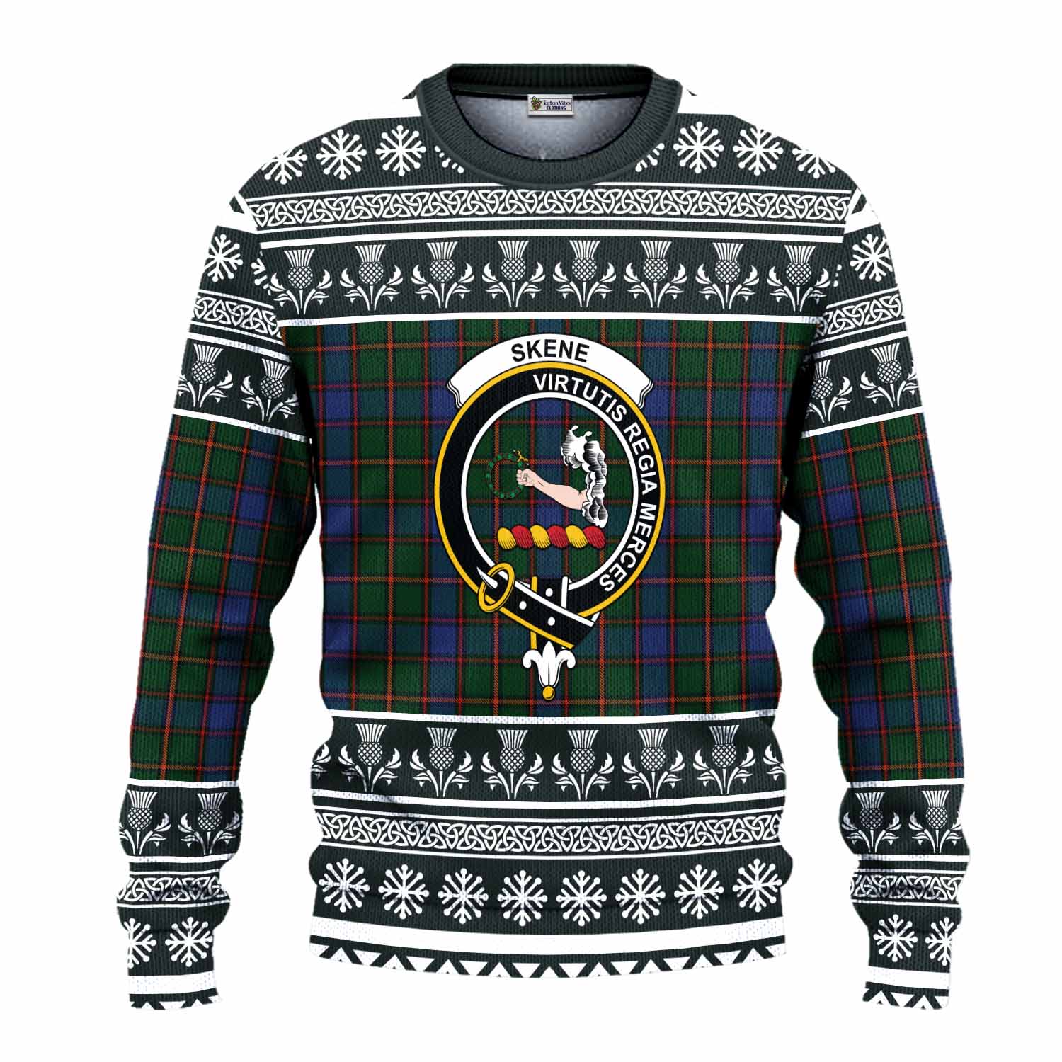 Skene Clan Tartan Christmas Ugly Sweater with Family Crest - Tartan Vibes Clothing