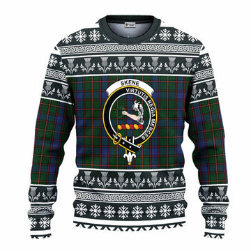 Skene Clan Tartan Christmas Ugly Sweater with Family Crest