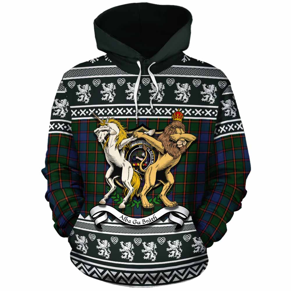 Skene Clan Tartan Crest Christmas Cotton Hoodie Coat of Arms Funny Style - Tartan Vibes Clothing