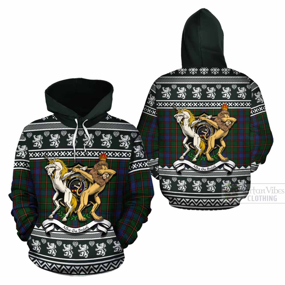 Skene Clan Tartan Crest Christmas Cotton Hoodie Coat of Arms Funny Style - Tartan Vibes Clothing