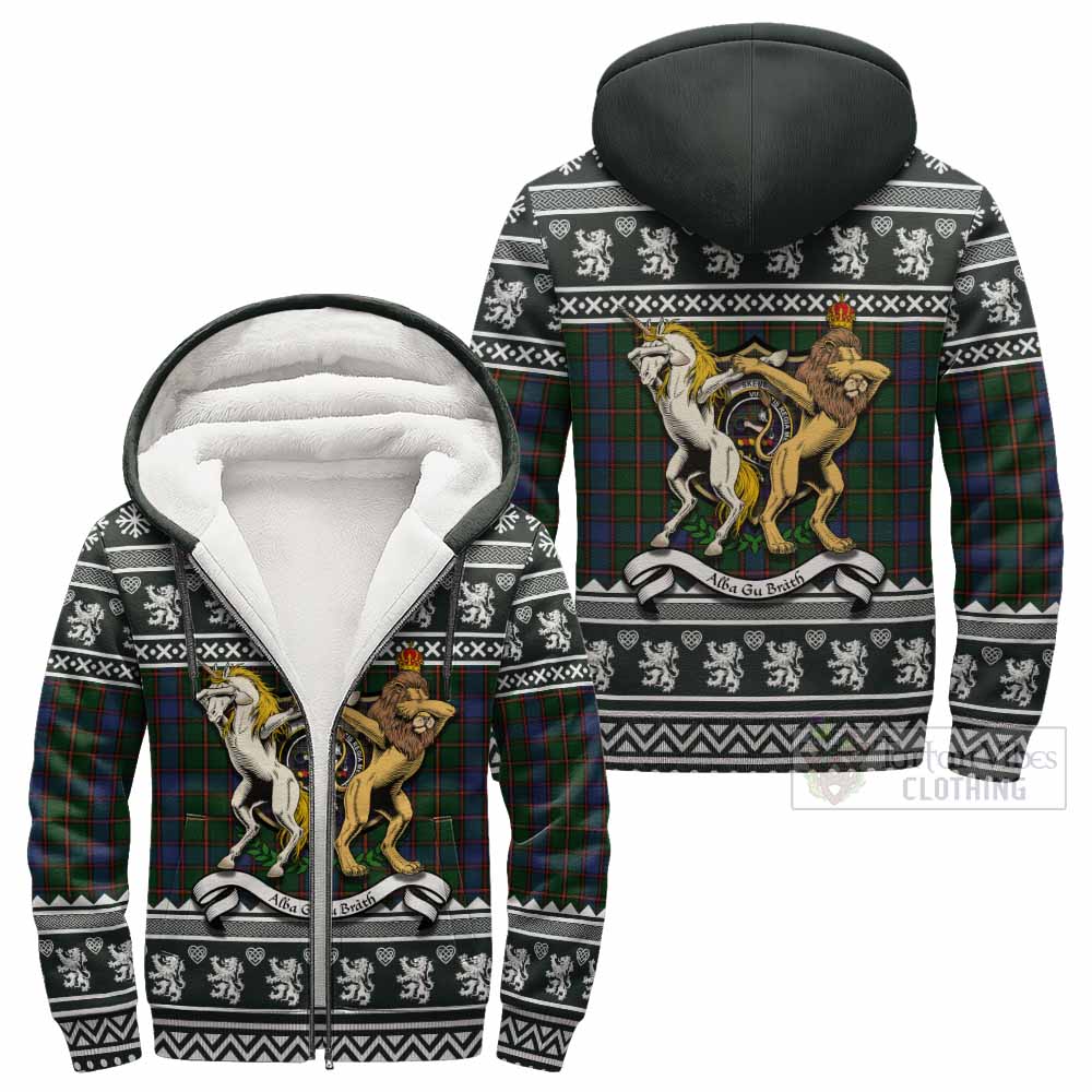 Skene Clan Tartan Crest Christmas Fleece Hoodie Coat of Arms Funny Style - Tartan Vibes Clothing