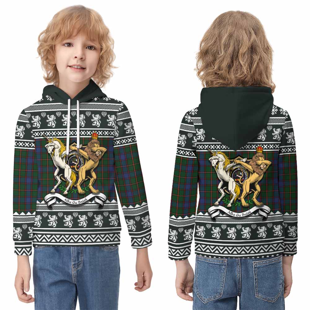 Skene Clan Tartan Crest Christmas Kid Hoodie Coat of Arms Funny Style - Tartan Vibes Clothing