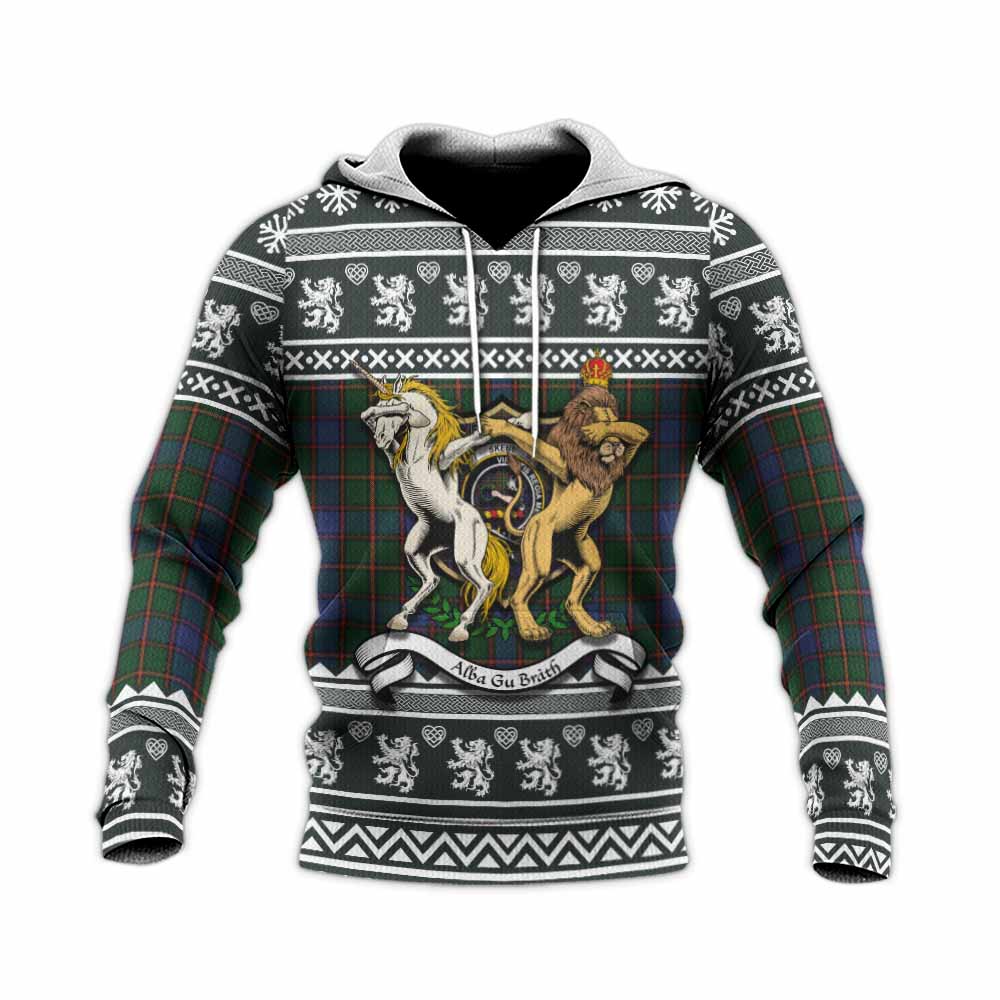 Skene Clan Tartan Crest Christmas Knitted Hoodie Coat of Arms Funny Style - Tartan Vibes Clothing