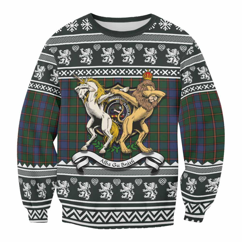 Skene Clan Tartan Crest Christmas Sweatshirt Coat of Arms Funny Style - Tartan Vibes Clothing