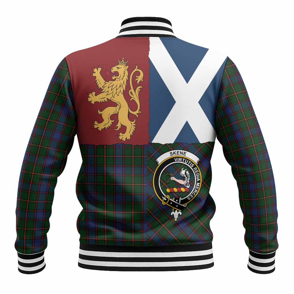 Skene Crest Tartan Baseball Jacket with Lion Rampant Saltire Style