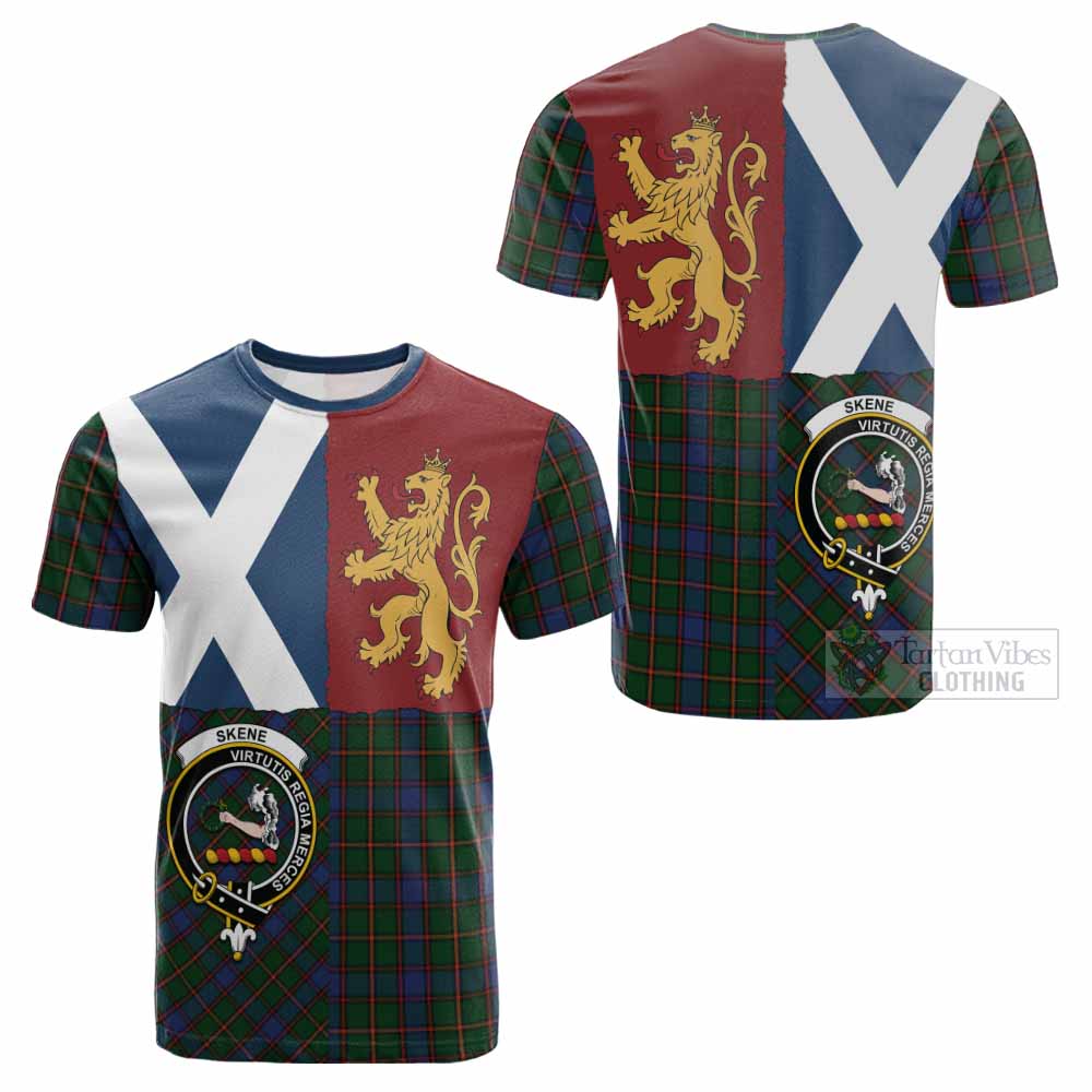 Skene Crest Tartan Cotton T-shirt with Lion Rampant Saltire Style - Tartan Vibes Clothing