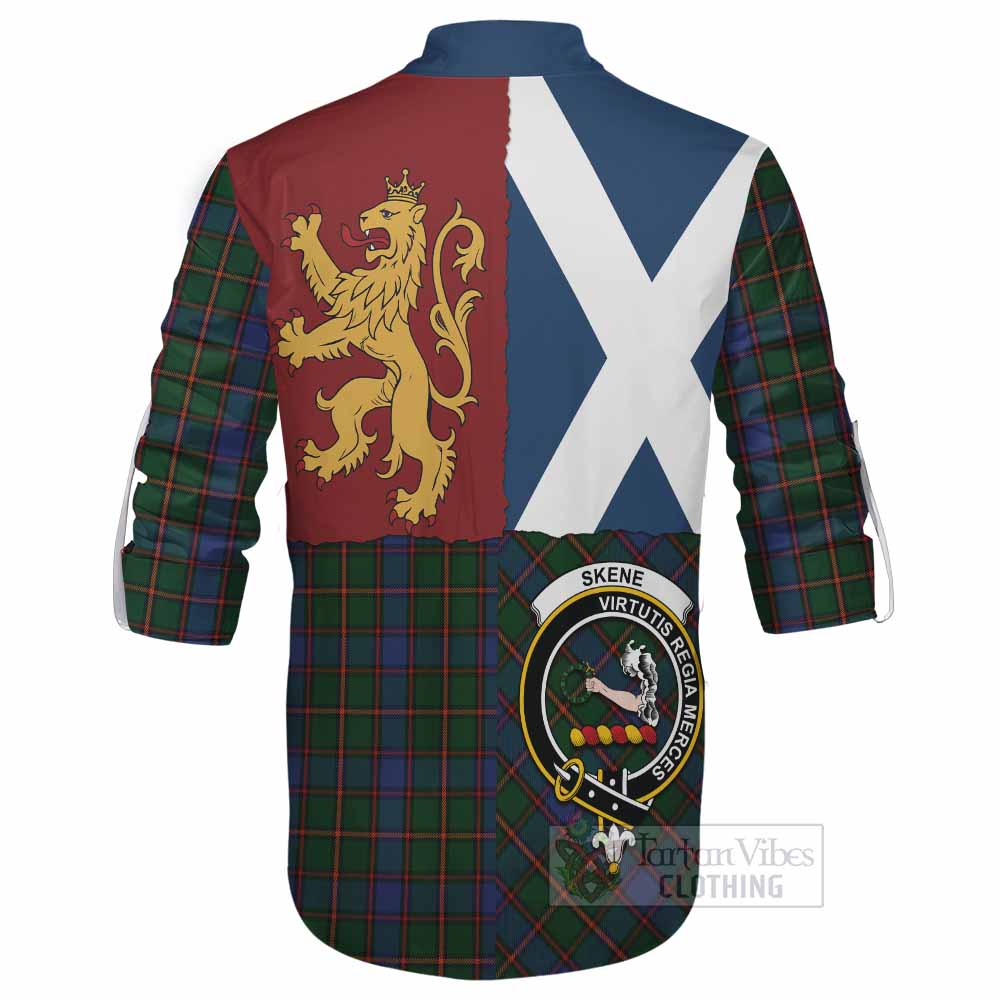 Skene Crest Tartan Ghillie Shirt with Lion Rampant Saltire Style - Tartan Vibes Clothing