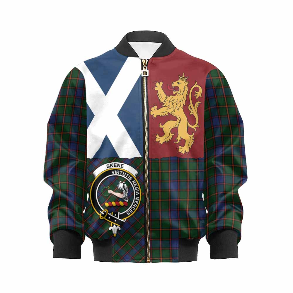 Skene Crest Tartan Kid Bomber Jacket with Lion Rampant Saltire Style - Tartan Vibes Clothing