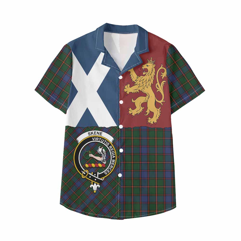 Skene Crest Tartan Kid Hawaiian Shirt with Lion Rampant Saltire Style - Tartan Vibes Clothing