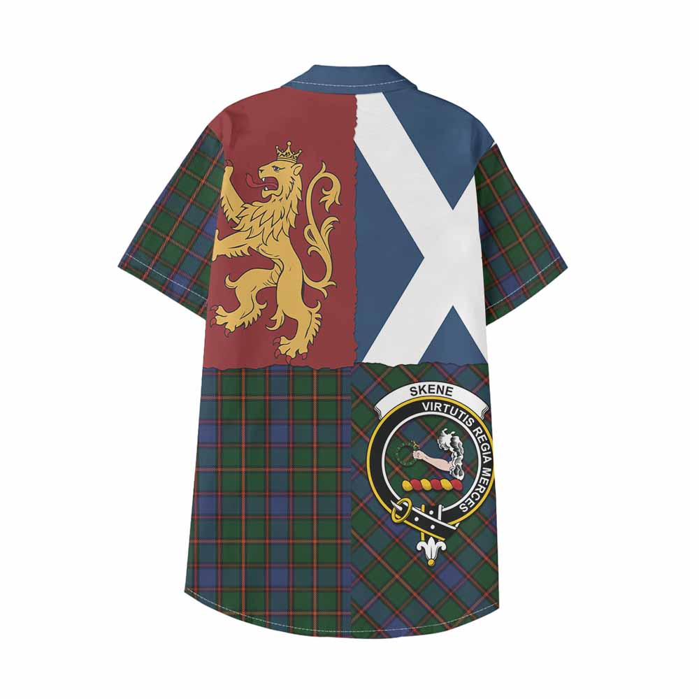 Skene Crest Tartan Kid Hawaiian Shirt with Lion Rampant Saltire Style - Tartan Vibes Clothing