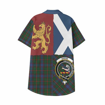 Skene Crest Tartan Kid Hawaiian Shirt with Lion Rampant Saltire Style