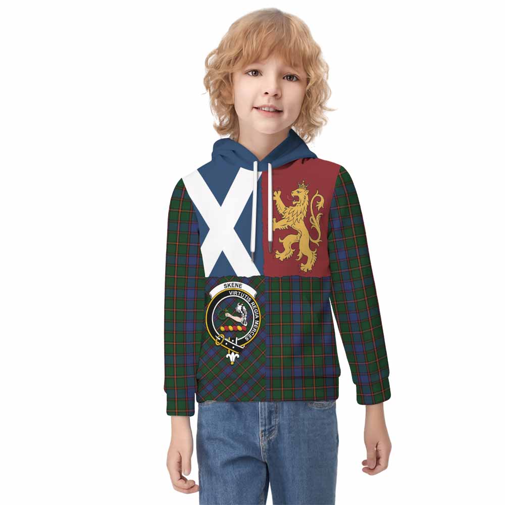 Skene Crest Tartan Kid Hoodie with Lion Rampant Saltire Style - Tartan Vibes Clothing
