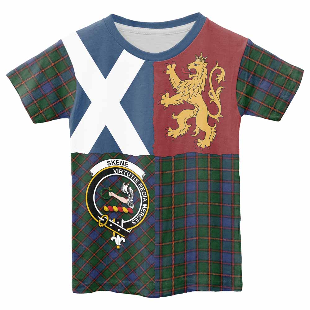 Skene Crest Tartan Kid T-shirt with Lion Rampant Saltire Style - Tartan Vibes Clothing