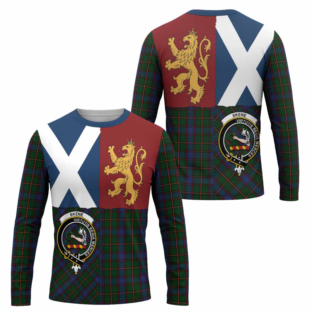 Skene Crest Tartan Long Sleeve T-Shirt with Lion Rampant Saltire Style