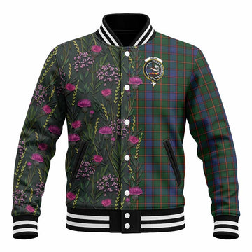 Skene Family Crest Tartan Baseball Jacket Scottish Thistle Flower Pattern Half Style