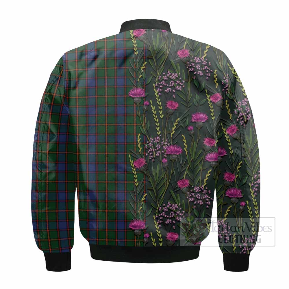Skene Family Crest Tartan Bomber Jacket Scottish Thistle Flower Pattern Half Style - Tartan Vibes Clothing