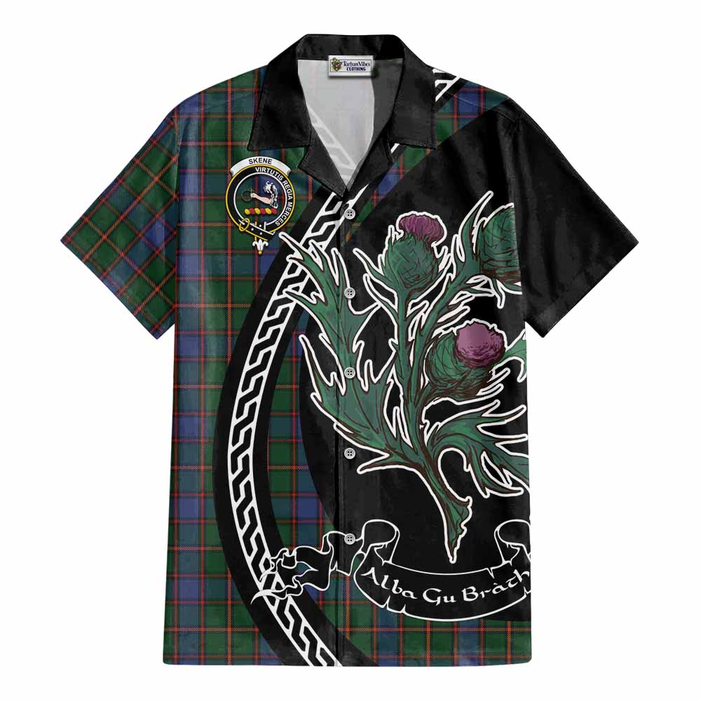 Skene Family Crest Tartan Cotton Hawaiian Shirt Alba Thistle Inspired - Tartan Vibes Clothing