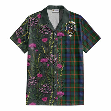 Skene Family Crest Tartan Cotton Hawaiian Shirt Scottish Thistle Flower Pattern Half Style - Tartan Vibes Clothing