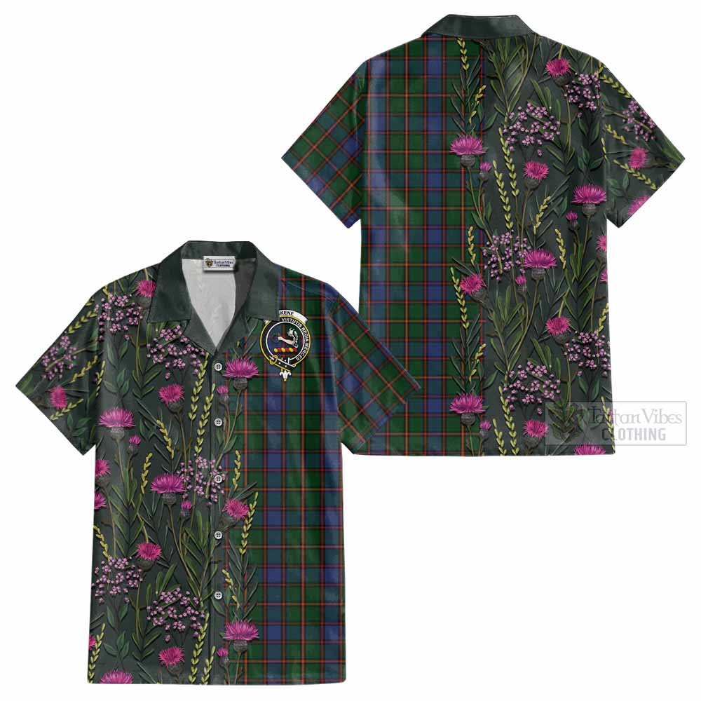 Skene Family Crest Tartan Cotton Hawaiian Shirt Scottish Thistle Flower Pattern Half Style - Tartan Vibes Clothing