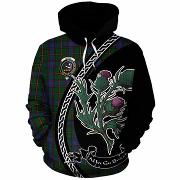 Skene Family Crest Tartan Cotton Hoodie Alba Thistle Inspired