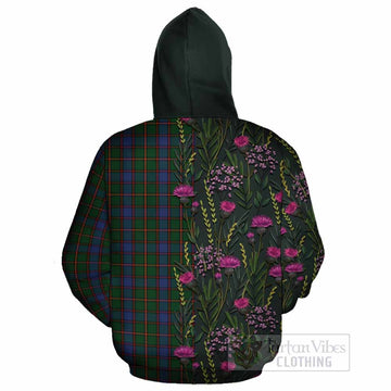 Skene Family Crest Tartan Cotton Hoodie Scottish Thistle Flower Pattern Half Style