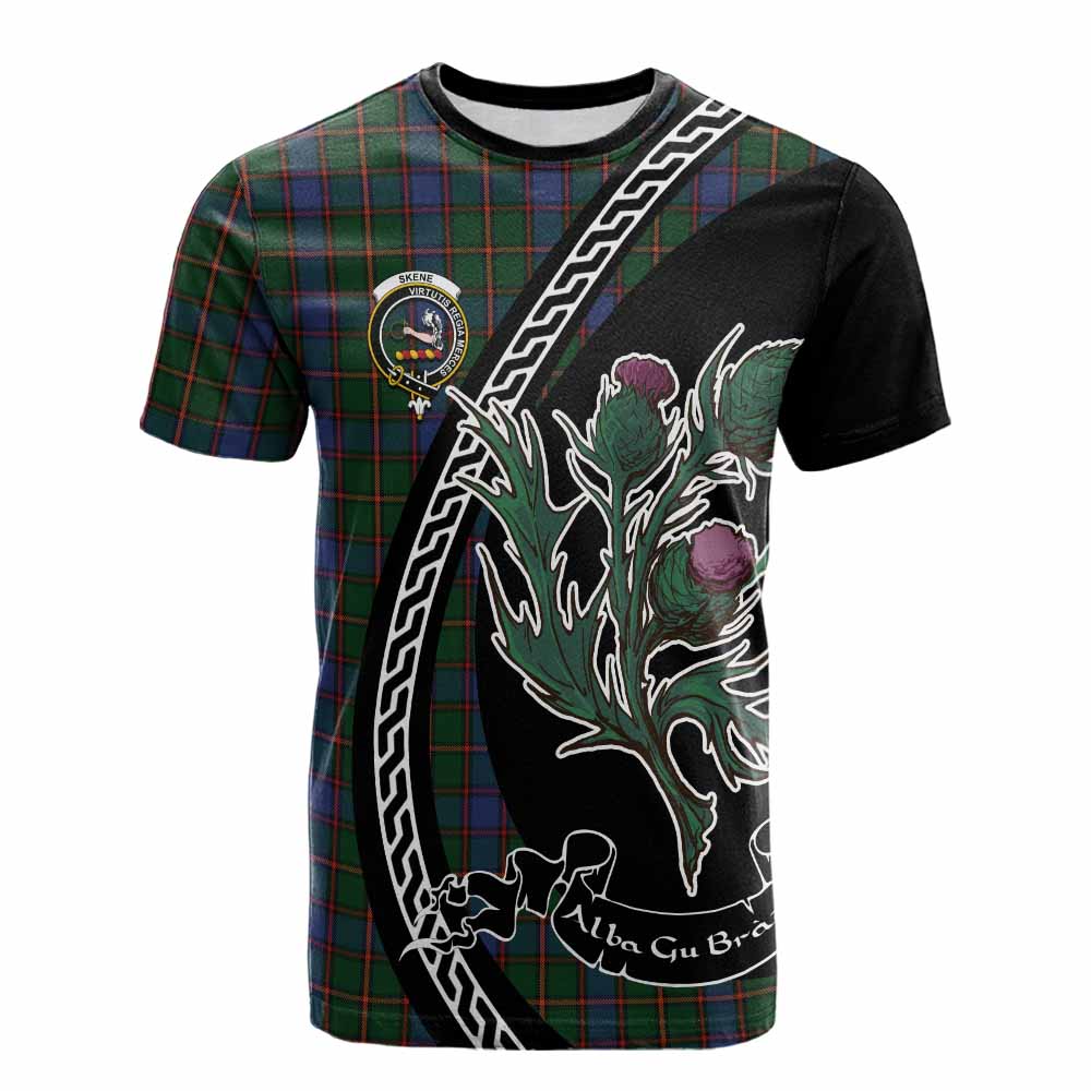 Skene Family Crest Tartan Cotton T-shirt Alba Thistle Inspired - Tartan Vibes Clothing