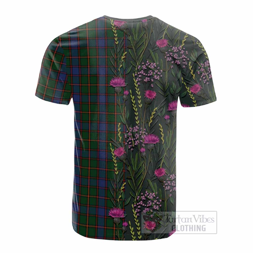 Skene Family Crest Tartan Cotton T-shirt Scottish Thistle Flower Pattern Half Style - Tartan Vibes Clothing