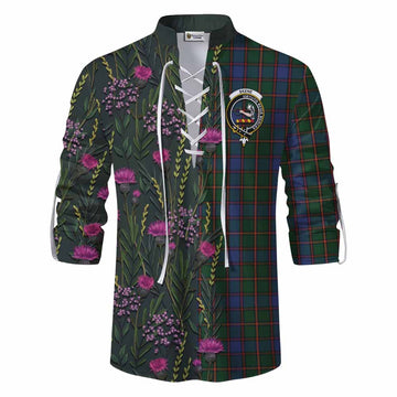 Skene Family Crest Tartan Ghillie Shirt Scottish Thistle Flower Pattern Half Style
