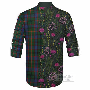 Skene Family Crest Tartan Ghillie Shirt Scottish Thistle Flower Pattern Half Style