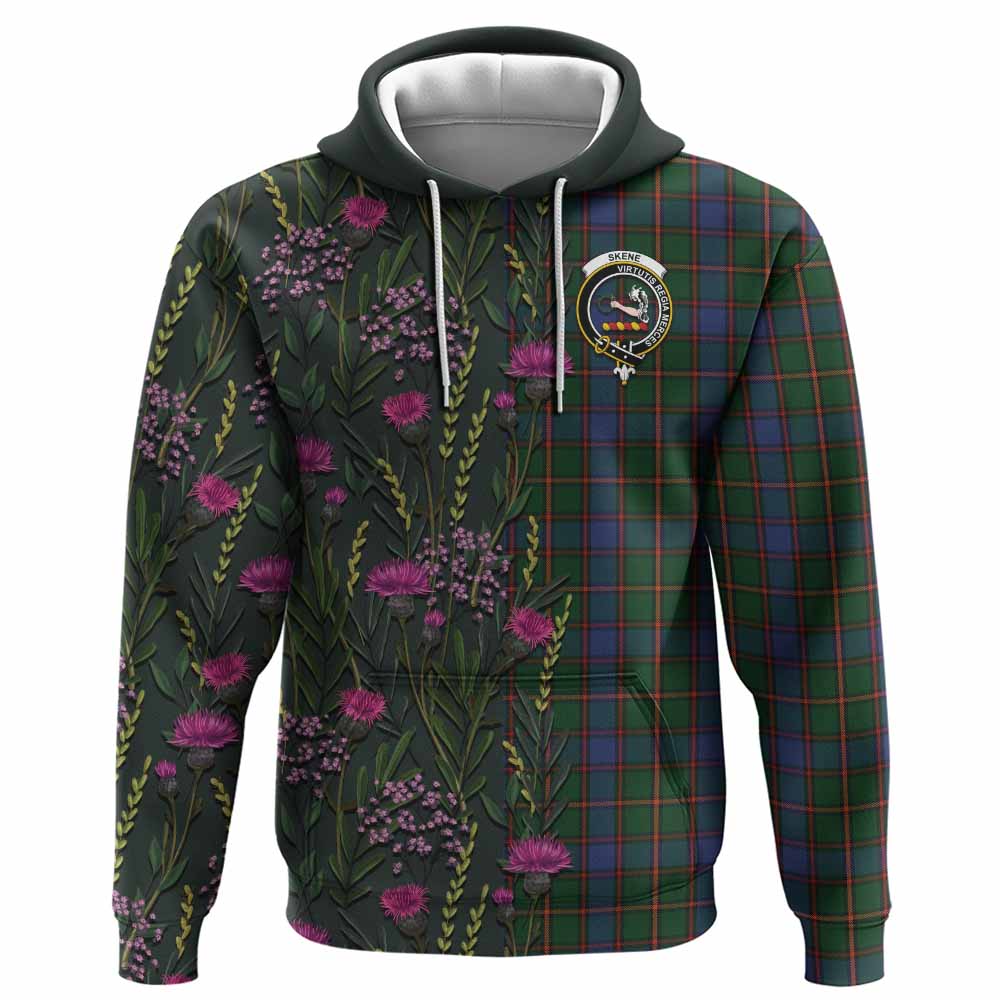 Skene Family Crest Tartan Hoodie Scottish Thistle Flower Pattern Half Style - Tartan Vibes Clothing