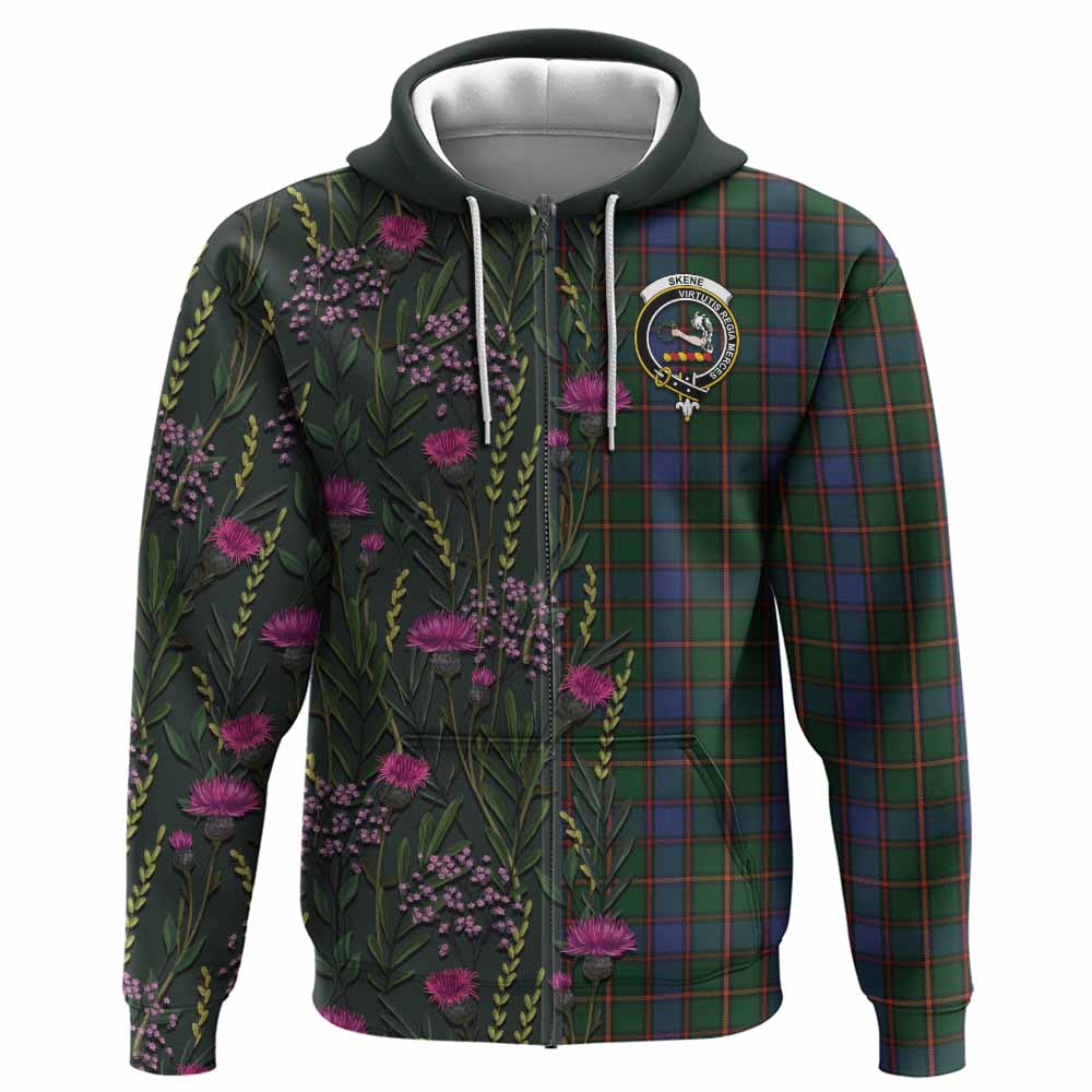 Skene Family Crest Tartan Hoodie Scottish Thistle Flower Pattern Half Style - Tartan Vibes Clothing