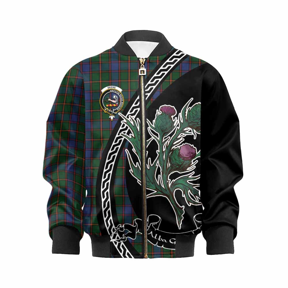 Skene Family Crest Tartan Kid Bomber Jacket Alba Thistle Inspired - Tartan Vibes Clothing