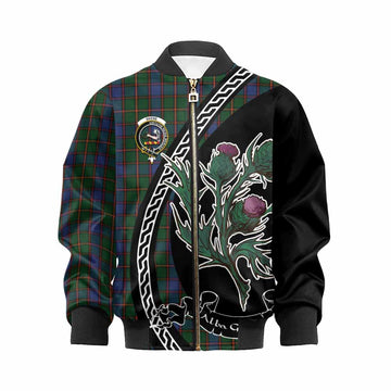Skene Family Crest Tartan Kid Bomber Jacket Alba Thistle Inspired - Tartan Vibes Clothing