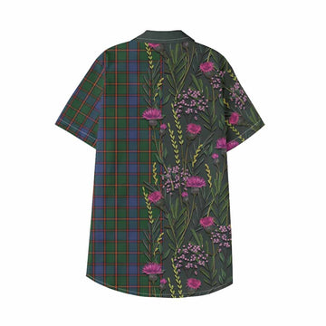 Skene Family Crest Tartan Kid Hawaiian Shirt Scottish Thistle Flower Pattern Half Style - Tartan Vibes Clothing