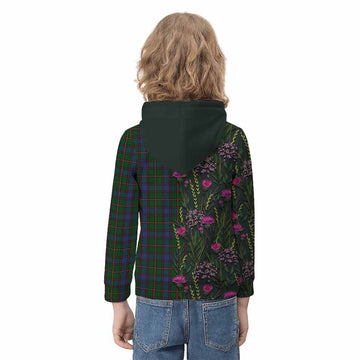 Skene Family Crest Tartan Kid Hoodie Scottish Thistle Flower Pattern Half Style - Tartan Vibes Clothing