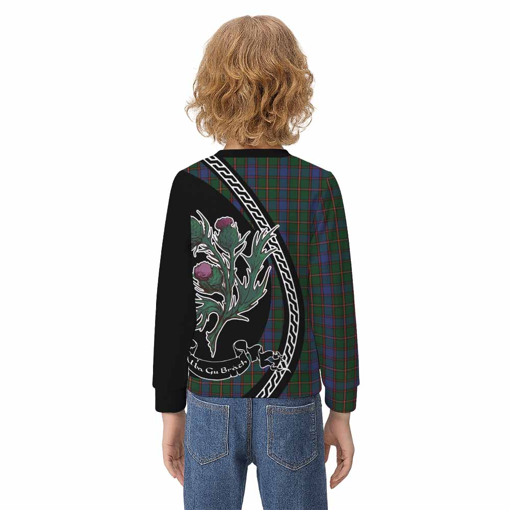 Skene Family Crest Tartan Kid Knitted Sweatshirt Alba Thistle Inspired - Tartan Vibes Clothing