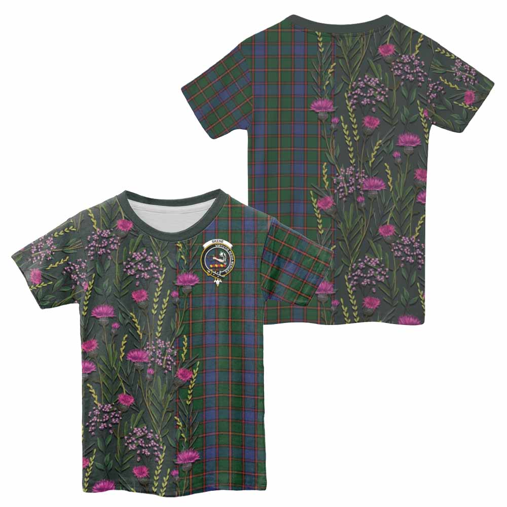 Skene Family Crest Tartan Kid T-shirt Scottish Thistle Flower Pattern Half Style - Tartan Vibes Clothing