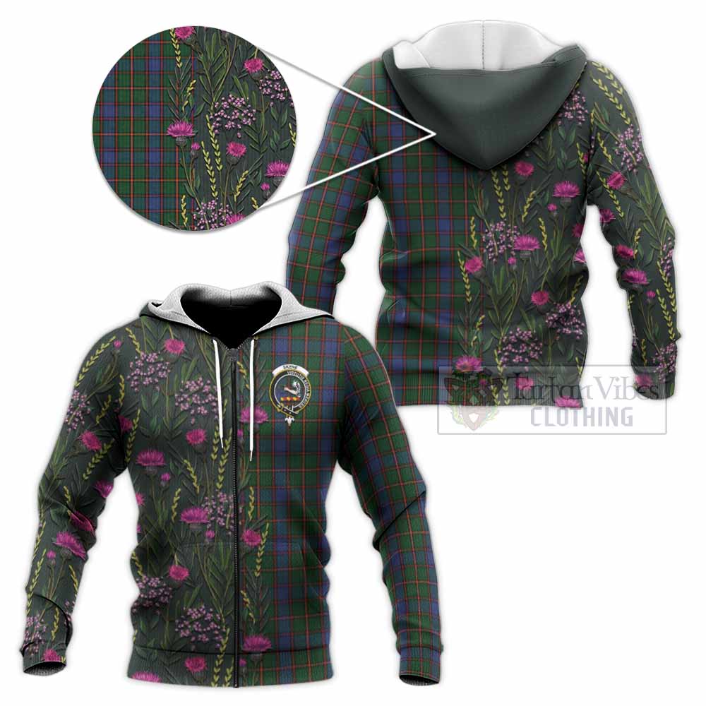 Skene Family Crest Tartan Knitted Hoodie Scottish Thistle Flower Pattern Half Style - Tartan Vibes Clothing