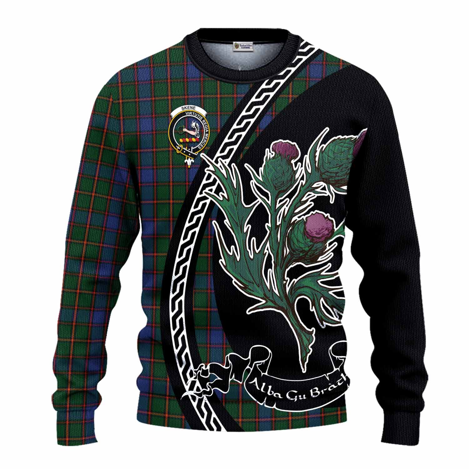 Skene Family Crest Tartan Knitted Sweater Alba Thistle Inspired - Tartan Vibes Clothing