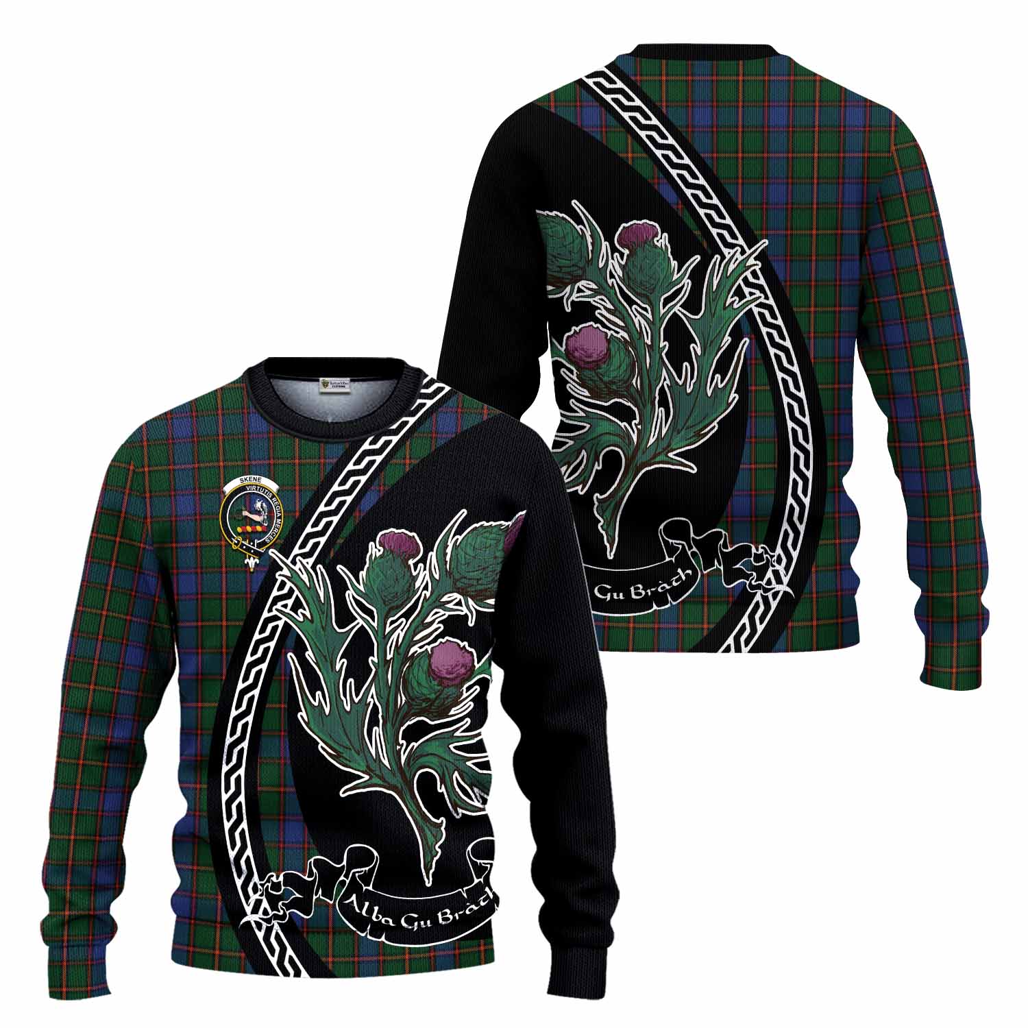 Skene Family Crest Tartan Knitted Sweater Alba Thistle Inspired - Tartan Vibes Clothing
