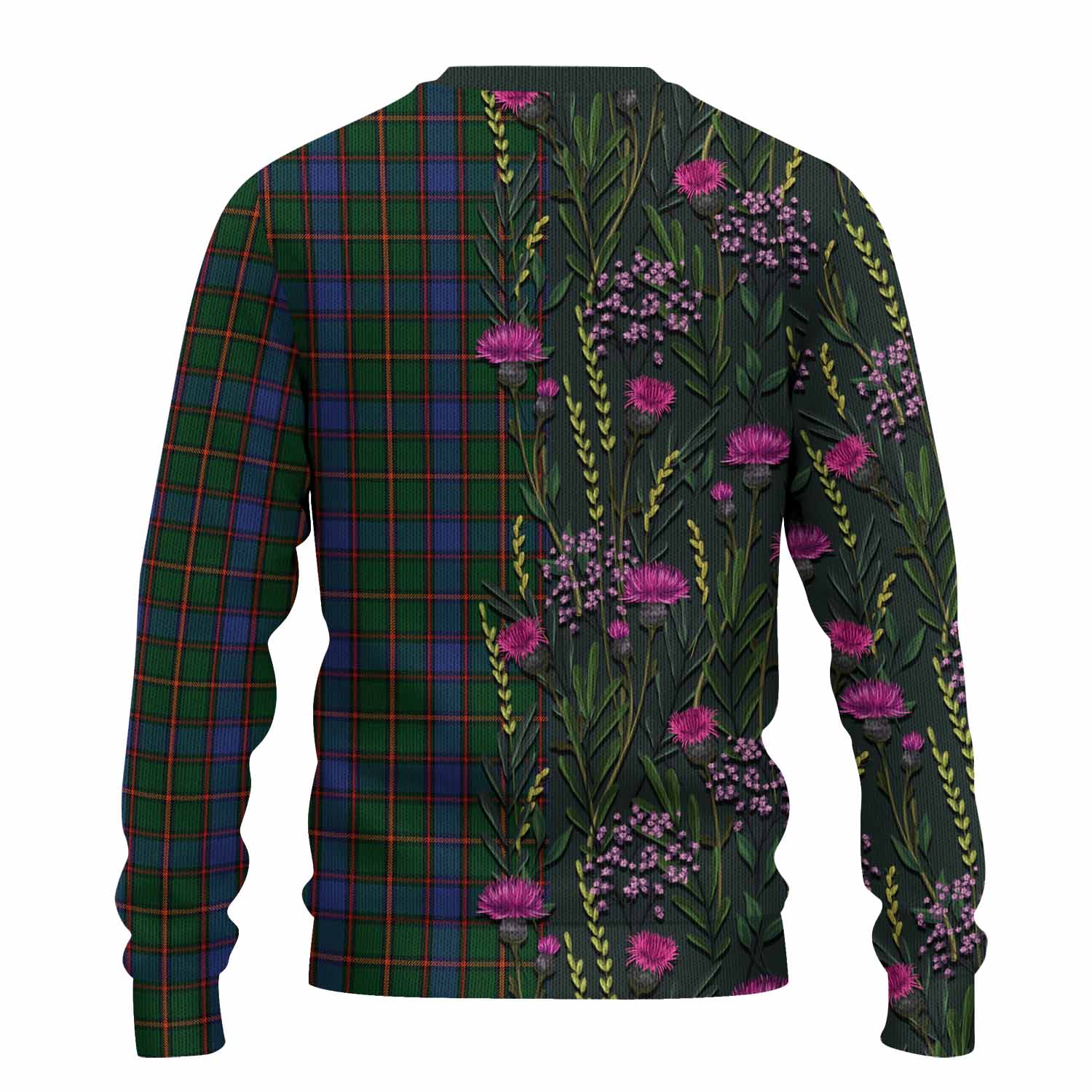 Skene Family Crest Tartan Knitted Sweater Scottish Thistle Flower Pattern Half Style - Tartan Vibes Clothing
