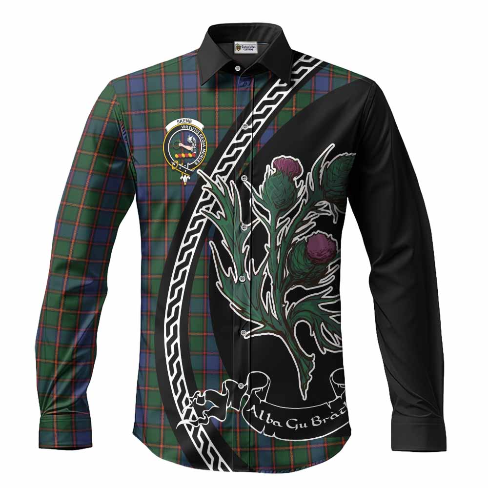 Skene Family Crest Tartan Long Sleeve Button Shirts Alba Thistle Inspired - Tartan Vibes Clothing