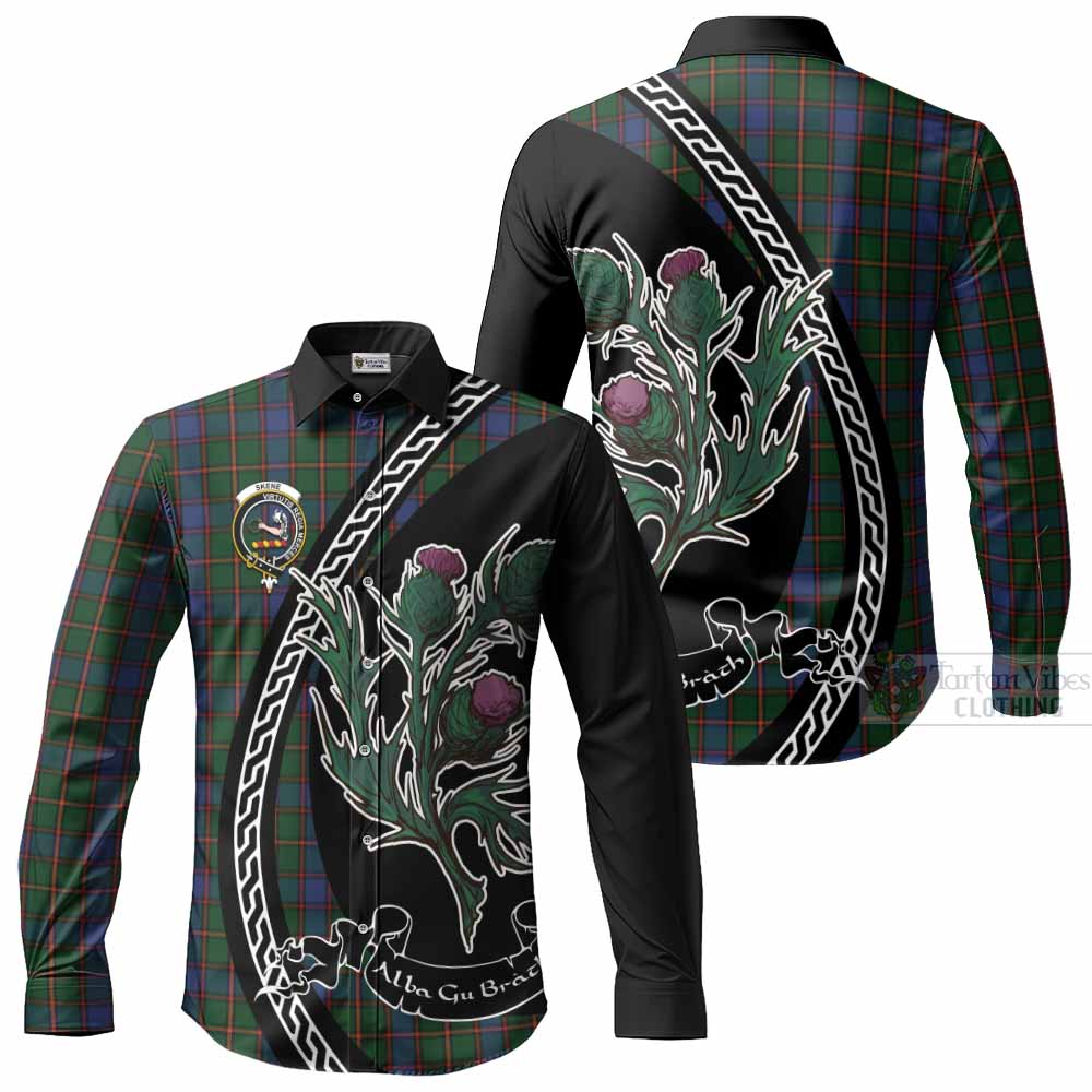 Skene Family Crest Tartan Long Sleeve Button Shirts Alba Thistle Inspired - Tartan Vibes Clothing