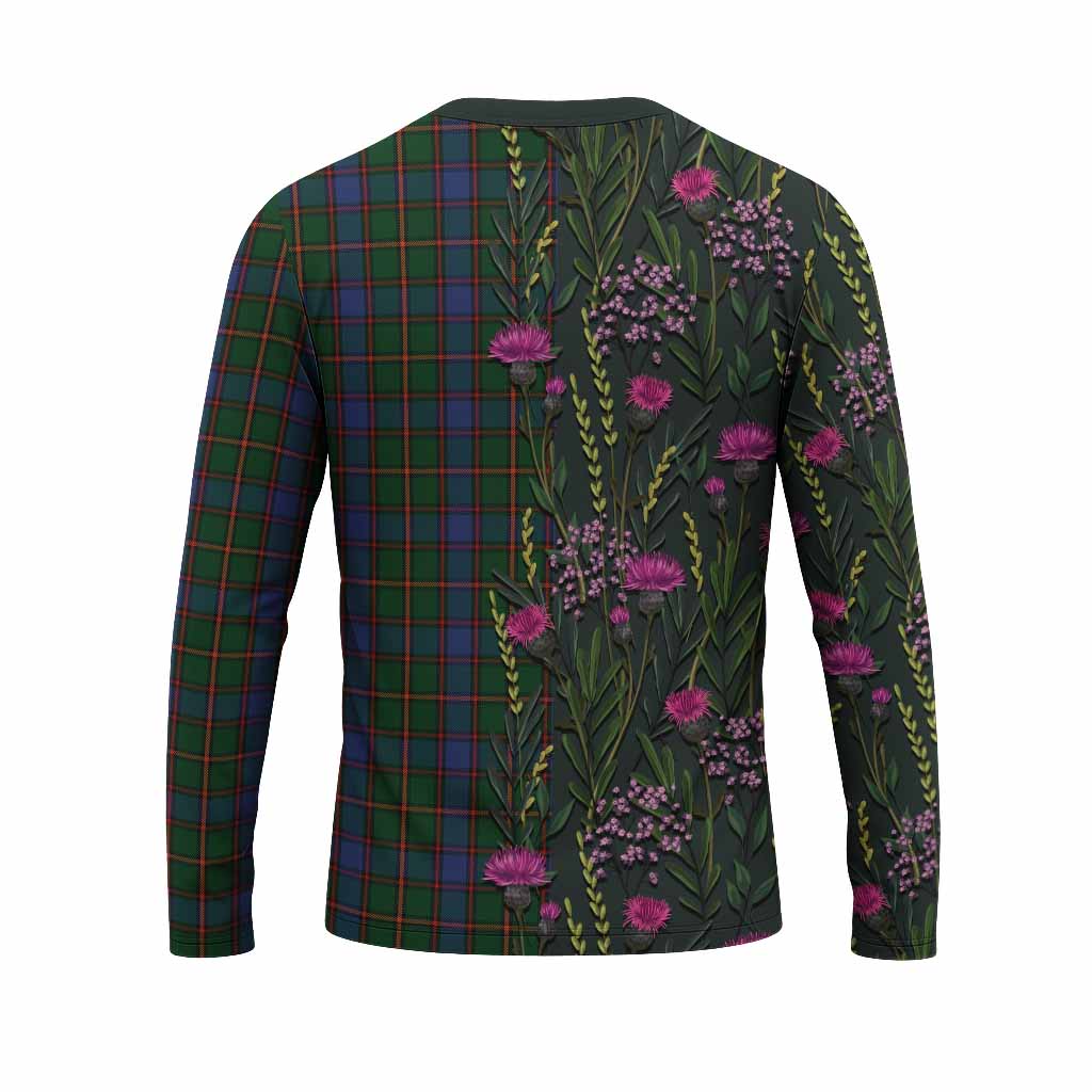Skene Family Crest Tartan Long Sleeve T-Shirt Scottish Thistle Flower Pattern Half Style - Tartan Vibes Clothing