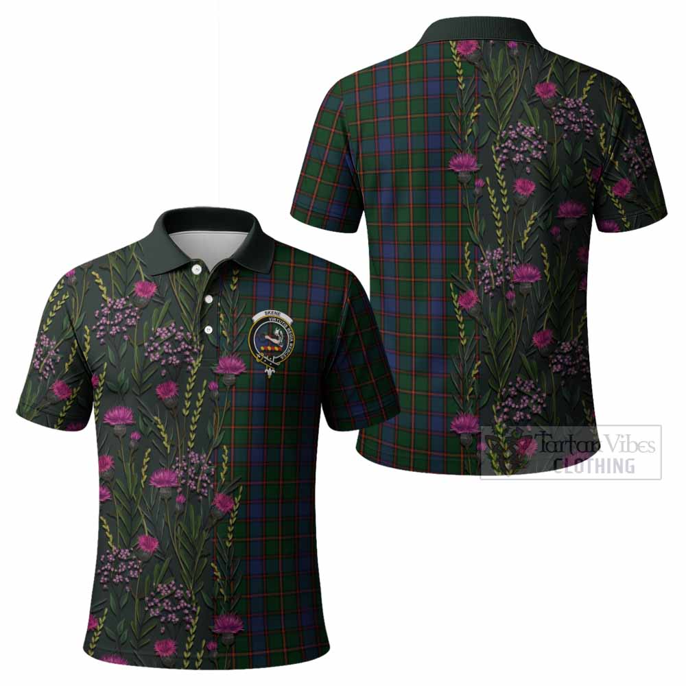Skene Family Crest Tartan Polo Shirt Scottish Thistle Flower Pattern Half Style - Tartan Vibes Clothing