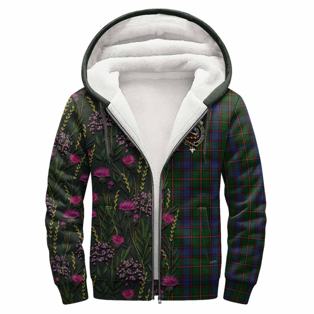 Skene Family Crest Tartan Sherpa Hoodie Scottish Thistle Flower Pattern Half Style - Tartan Vibes Clothing