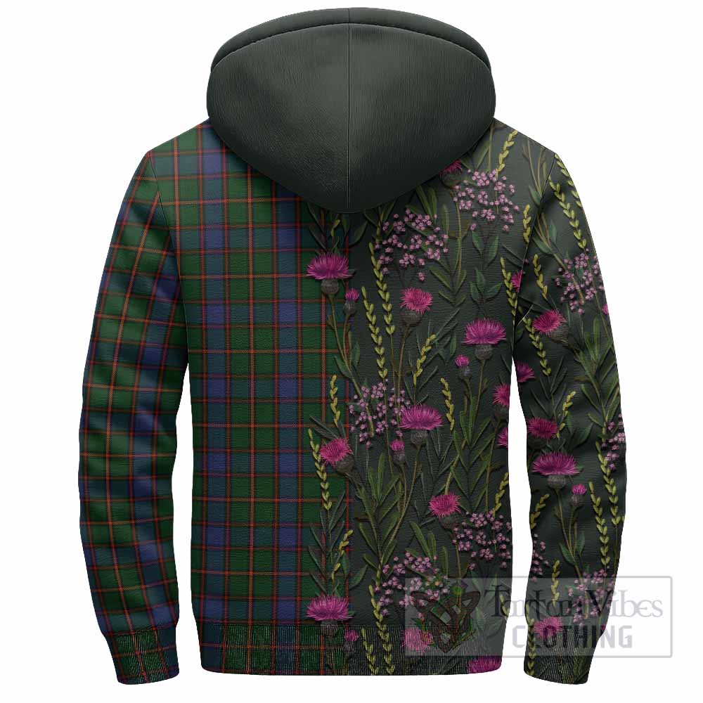 Skene Family Crest Tartan Sherpa Hoodie Scottish Thistle Flower Pattern Half Style - Tartan Vibes Clothing