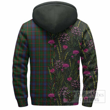 Skene Family Crest Tartan Sherpa Hoodie Scottish Thistle Flower Pattern Half Style