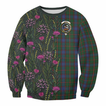 Skene Family Crest Tartan Sweatshirt Scottish Thistle Flower Pattern Half Style - Tartan Vibes Clothing